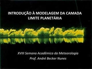 INTRODUÇÃO À MODELAGEM DA CAMADA
         LIMITE PLANETÁRIA




    XVIII Semana Acadêmica da Meteorologia
            Prof. André Becker Nunes
 
