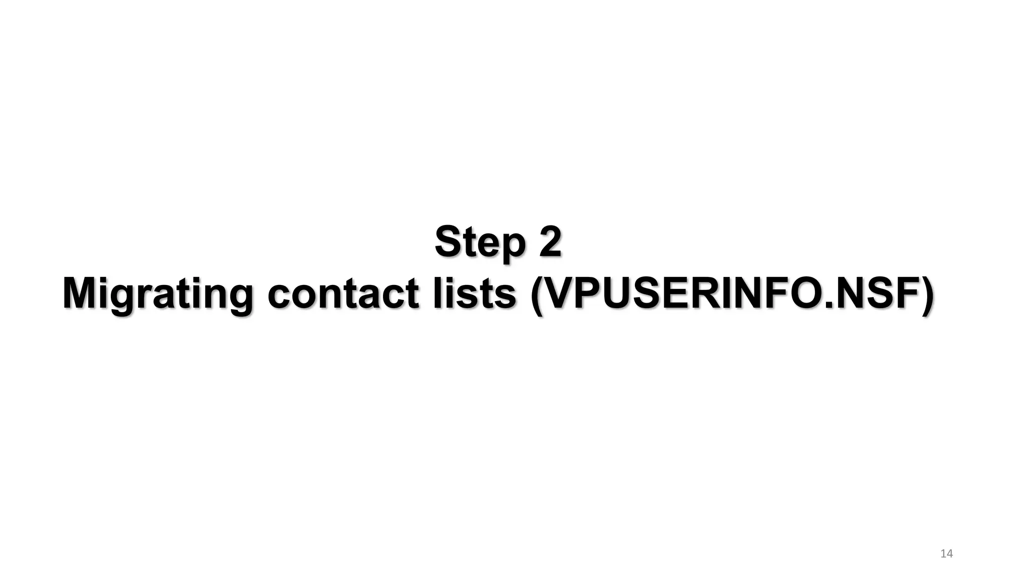 Step 2
Migrating contact lists (VPUSERINFO.NSF)
14
 