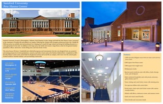 Samford University
Pete Hanna Center
Samford University, located in Birmingham, Alabama, hired Stanmar to plan, design and build the Pete Hanna Center, envsioned
as the centerpiece of student life and athletics on campus. Following the campus wide Georgian architectural style, this 150,000 SF,
5000 seat arena was artfully sited and positioned on a sloping site to mask the large volume and bring the building elements to a
scale appropriate for the style. In addition to the large arena, the facility also houses a large fitness center for the general student
population, offices, classrooms, varsity lifting areas, and team locker rooms.
The arena houses Division 1 basketball and volleyball programs and tournaments, but also was designed from an acoustical
and seating perspective to host graduations, concerts, and other events such as the Harlem Globetrotters. Completed in 2007,
the Pete Hanna Center is the central hub for all physical activity and social life on campus, with views over the central quad,
football stadium, baseball stadium, and surrounding countryside.
LOCATION
Birmingham, AL
ENROLLMENT
4,758
TOTAL SQUARE
FOOTAGE
145,000
OCCUPANCY
September 2008
TOTAL COST
$26.9 Million
ARCHITECT
& BUILDER
Stanmar Inc.
Features:
- 5,000 seat intercollegiate arena with one main court and two
cross courts
- 4,000 square-foot fitness center
- 3,000 square-foot weight room
- Multipurpose studio
- Spacious sports medicine suite with offices, hydro-therapy
room, and whirlpools
- Multi-windowed hospitality suite with private restrooms,
galley kitchen and TV
- Team, visiting, and coach locker rooms with meeting areas
- Two spacious lobbies with control desk
- Varsity team, visitor and coach locker rooms with custom
wooden lockers
- Athletic staff offices, conference rooms, and seminar rooms
- Audio and visual control booths
- Ticket booths and concession stands
 