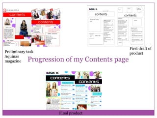 Preliminary task
Aquinas
magazine

Progression of my Contents page

Final product

First draft of
product

 