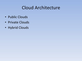 Cloud Architecture Public Clouds Private Clouds Hybrid Clouds 