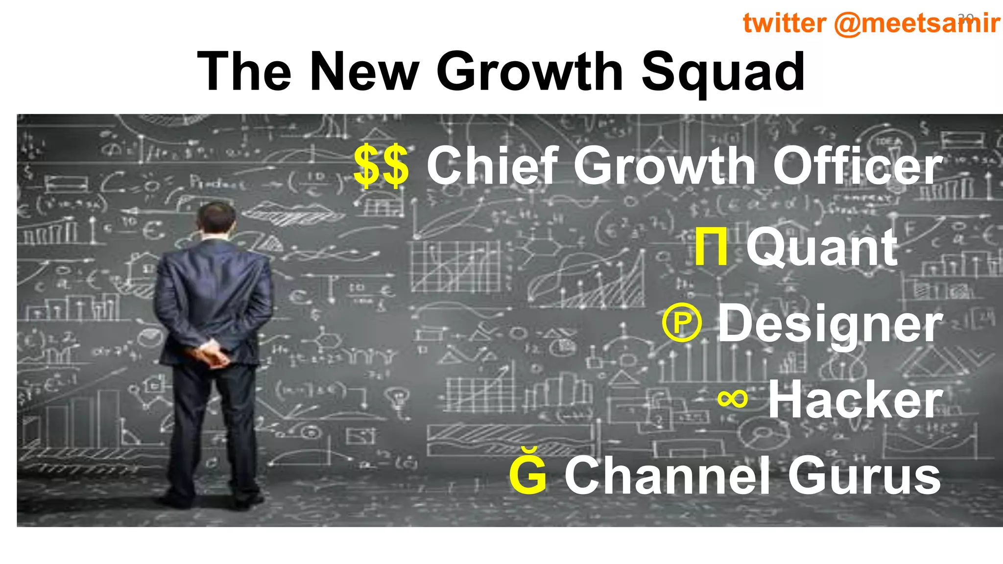 30twitter @meetsamir
$$ Chief Growth Officer
Π Quant
℗ Designer
∞ Hacker
Ğ Channel Gurus
The New Growth Squad
 