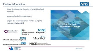 More details can be found on the NHS England
website:
www.england.nhs.uk/vanguards
Or join the conversation on Twitter using the
hashtag: #futureNHS
Further information…
 