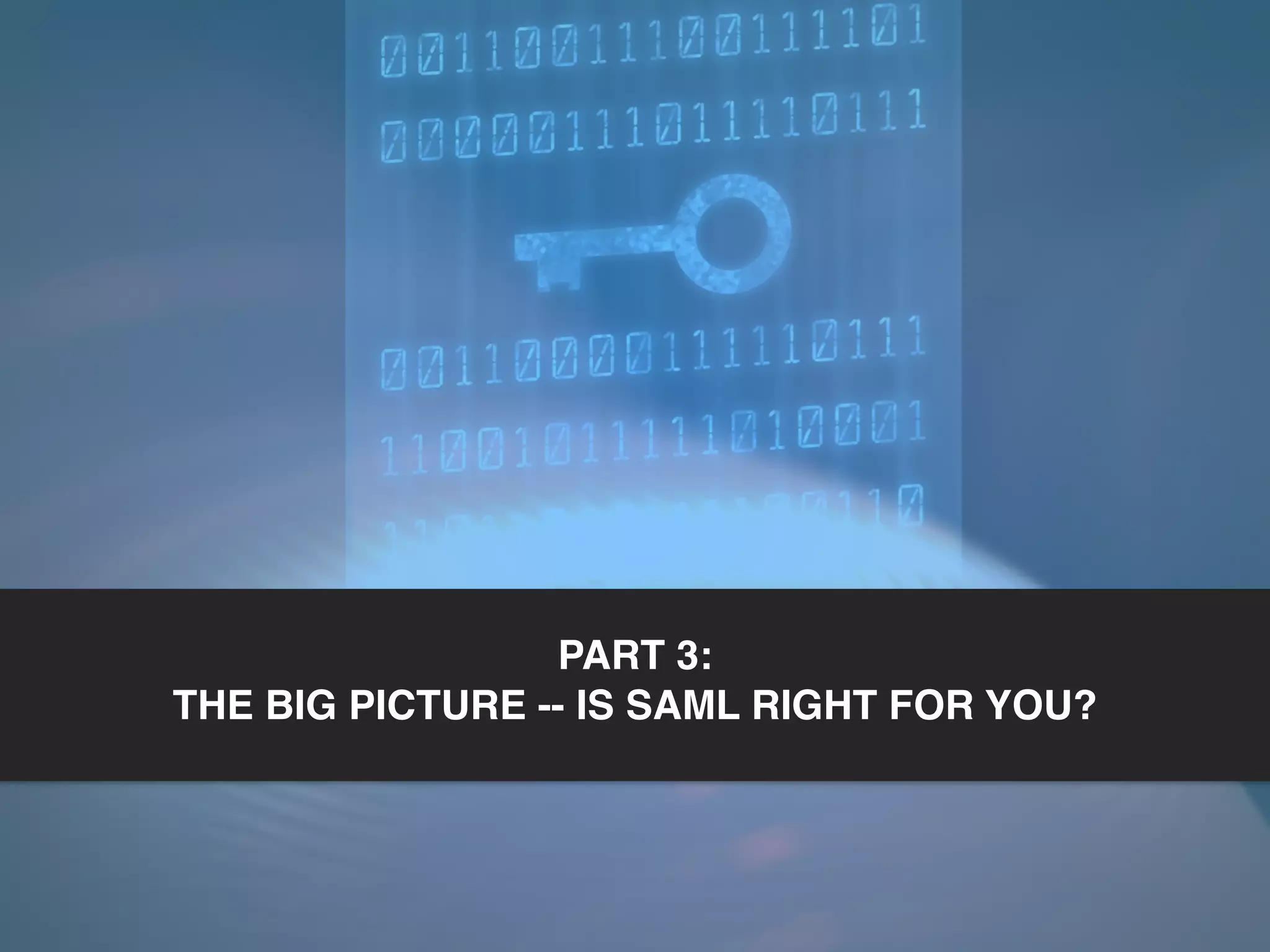PART 3:
THE BIG PICTURE -- IS SAML RIGHT FOR YOU?
 