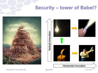 Copyright © Oy Samlink Ab
Security – tower of Babel?
10.2.2015@japi999
Horizontal innovation
Verticalinnovation
 