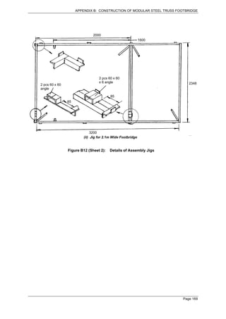 APPENDIX B: CONSTRUCTION OF MODULAR STEEL TRUSS FOOTBRIDGE




                              2000
                                                             1600




                                  2 pcs 60 x 60
                                  x 6 angle                                2348
2 pcs 60 x 60
angle

                                         85
                85




                              3200
                         (ii) Jig for 2.1m Wide Footbridge


                Figure B12 (Sheet 2):    Details of Assembly Jigs




                                                                        Page 169
 