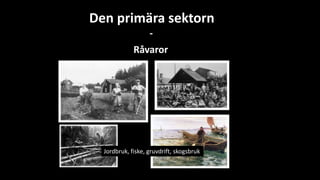 Den primära sektorn
-
Råvaror
Jordbruk, fiske, gruvdrift, skogsbruk
 