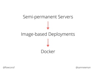 Semi-permanent Servers 
Image-based Deployments 
Docker 
@flowconsf @samnewman 
 