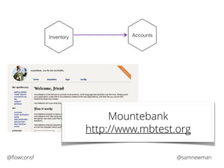 Inventory Accounts 
Mountebank 
http://www.mbtest.org 
@flowconsf @samnewman 
 