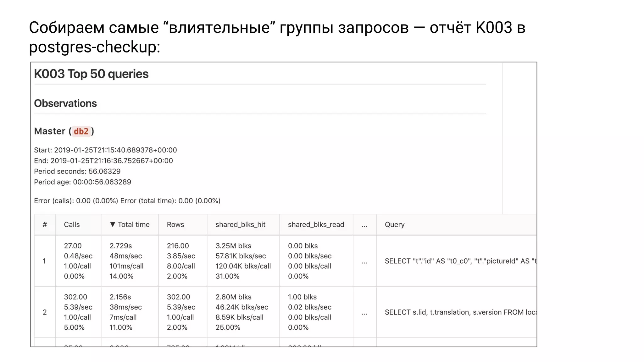 Собираем самые “влиятельные” группы запросов — отчёт K003 в postgres-checkup: 