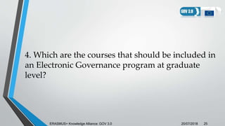 4. Which are the courses that should be included in
an Electronic Governance program at graduate
level?
20/07/2018ERASMUS+...