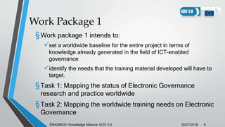 Work Package 1
§Work package 1 intends to:
set a worldwide baseline for the entire project in terms of
knowledge already ...
