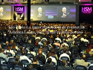 Levantamento Preparado por Harold McCardell - Consultor Financeiro - L L A I N V E S T I M E N T O S - t: (11) 3095-7073 | c: (11) 9982-0573 - f: (11) 3095-7071 - www.lla.com.br
São Paulo é a maior realizadora de eventos da
América Latina, com 70 mil eventos por ano
 