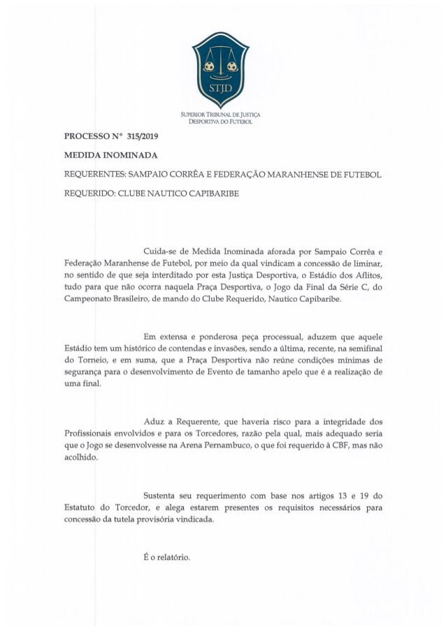 Sampaio Correa X Nautico Indeferida Liminar