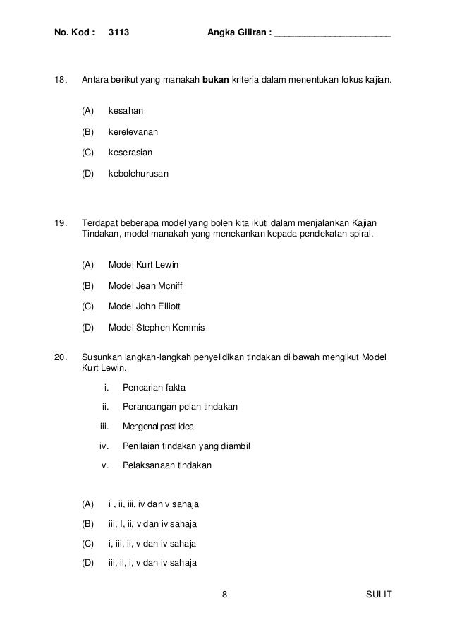 Sampel soalan kajian tindakan 1 2012