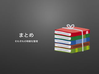 まとめ
それぞれの特徴を整理
 