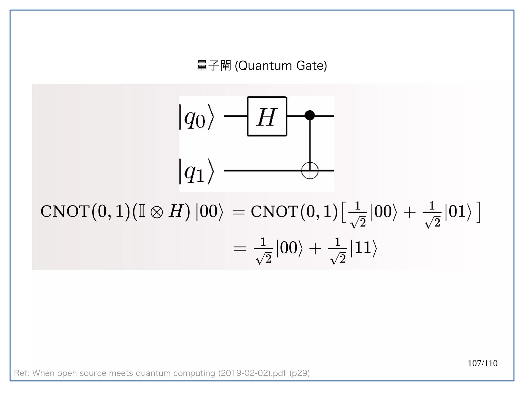 107/110
量子閘 (Quantum Gate)
Ref: When open source meets quantum computing (2019-02-02).pdf (p29)
 