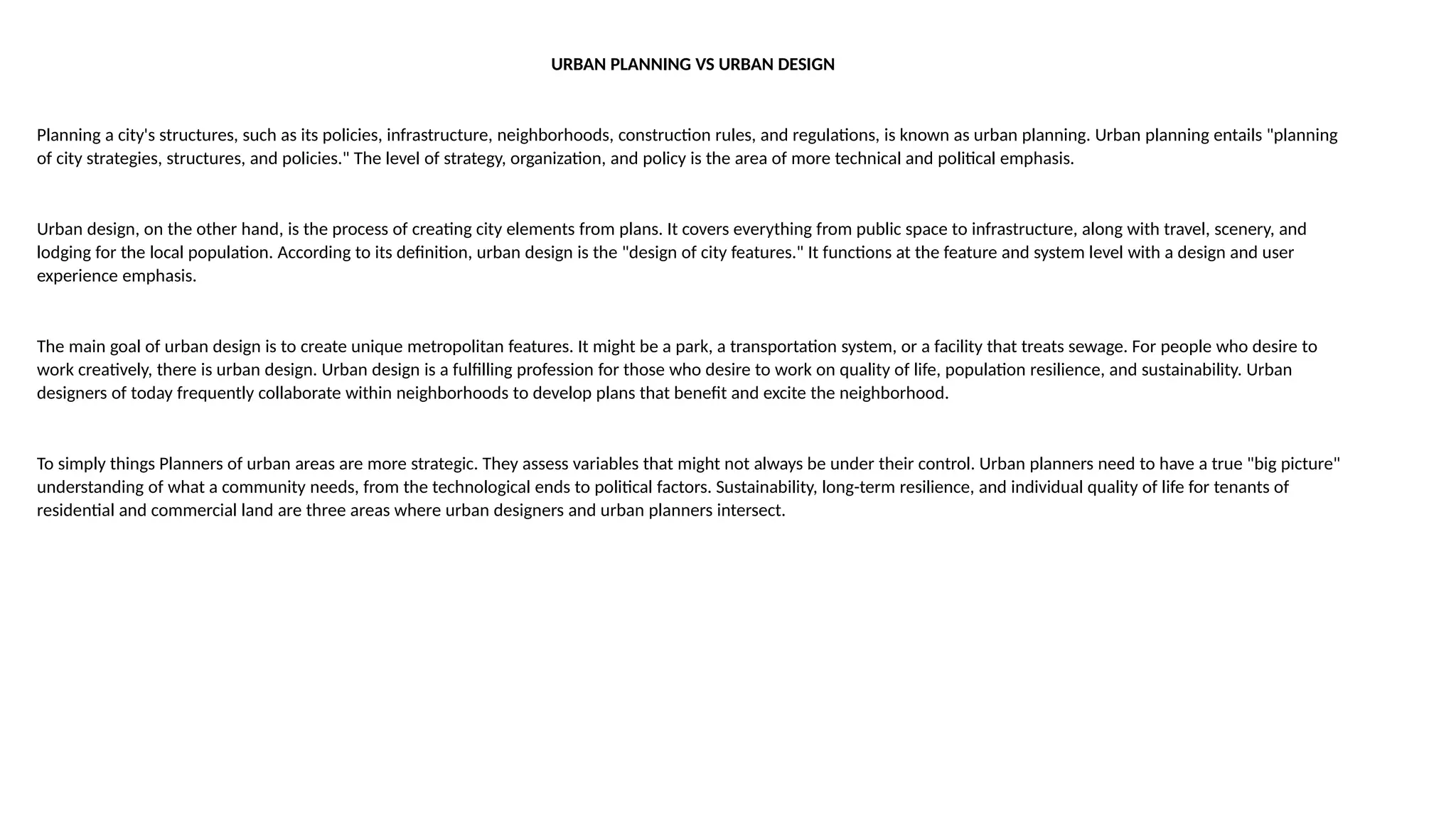 URBAN DESIGN VS URBAN PLANNING ANALYSIS ON IMPACT TO THE COMMUNITY PPT