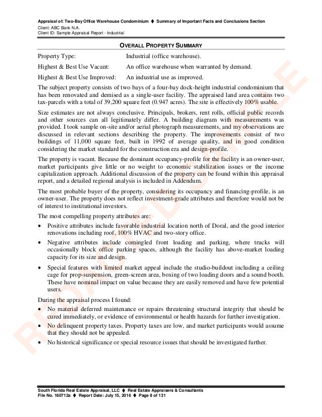 Sample Appraisal Report Industrial