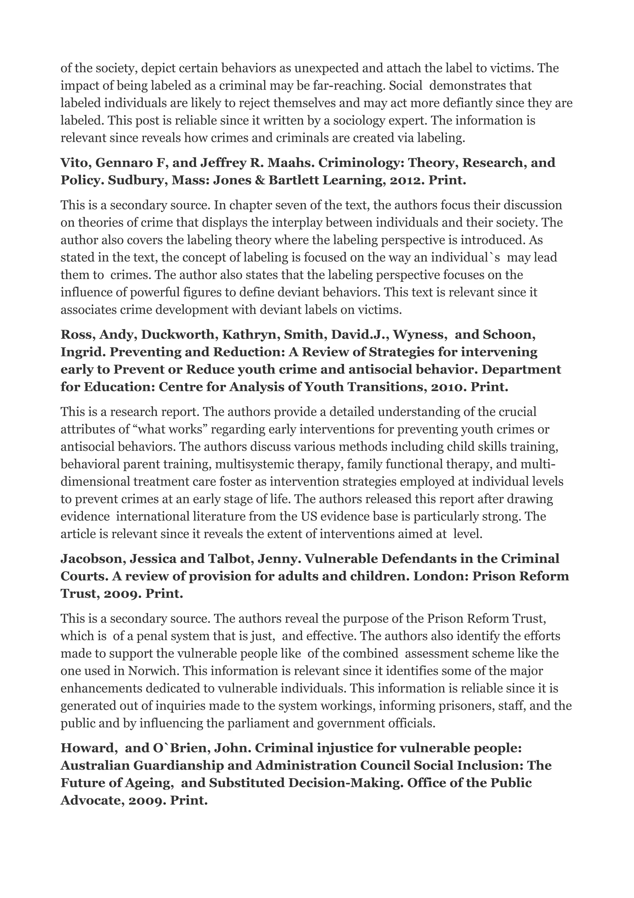 Sample Bibliography on Criminal Theory | PDF