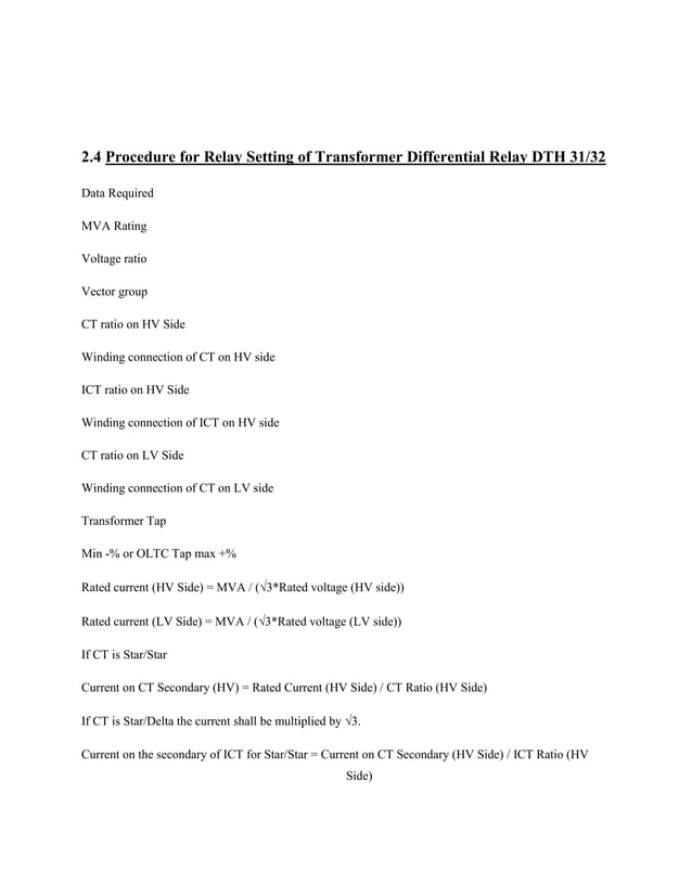Sample calculationfordifferentialrelays PDF