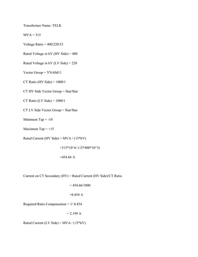 Sample calculationfordifferentialrelays PDF