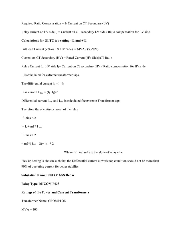 Sample calculationfordifferentialrelays PDF