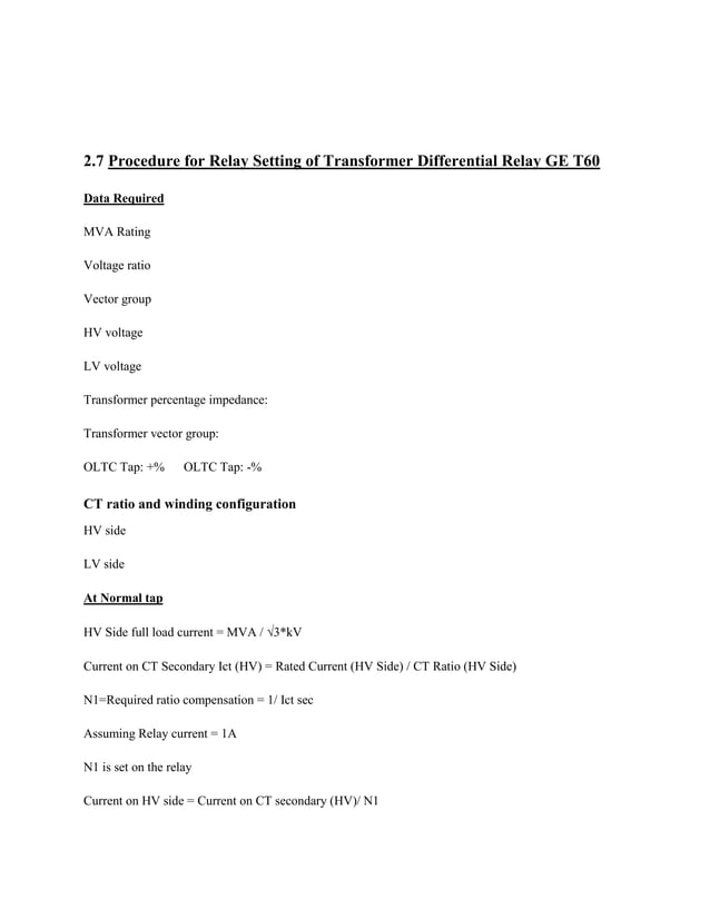 Sample calculationfordifferentialrelays PDF