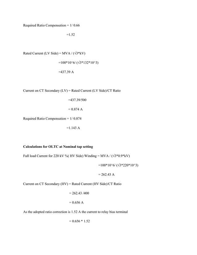 Sample calculationfordifferentialrelays PDF