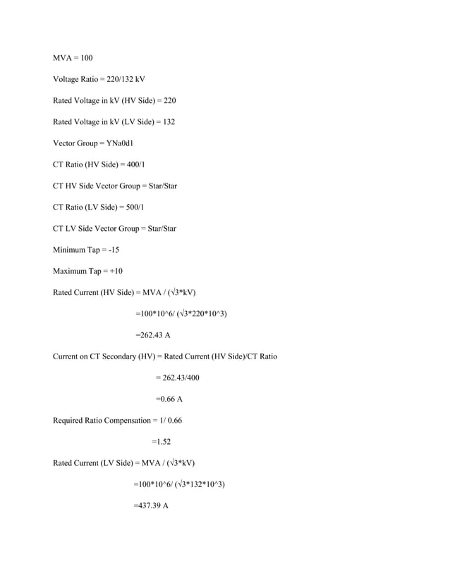 Sample calculationfordifferentialrelays PDF