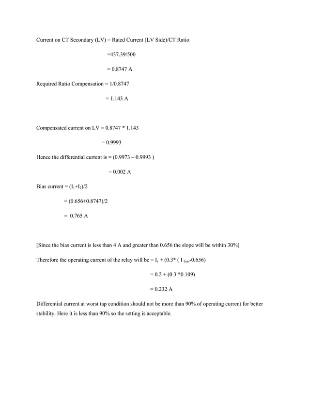 Sample calculationfordifferentialrelays PDF