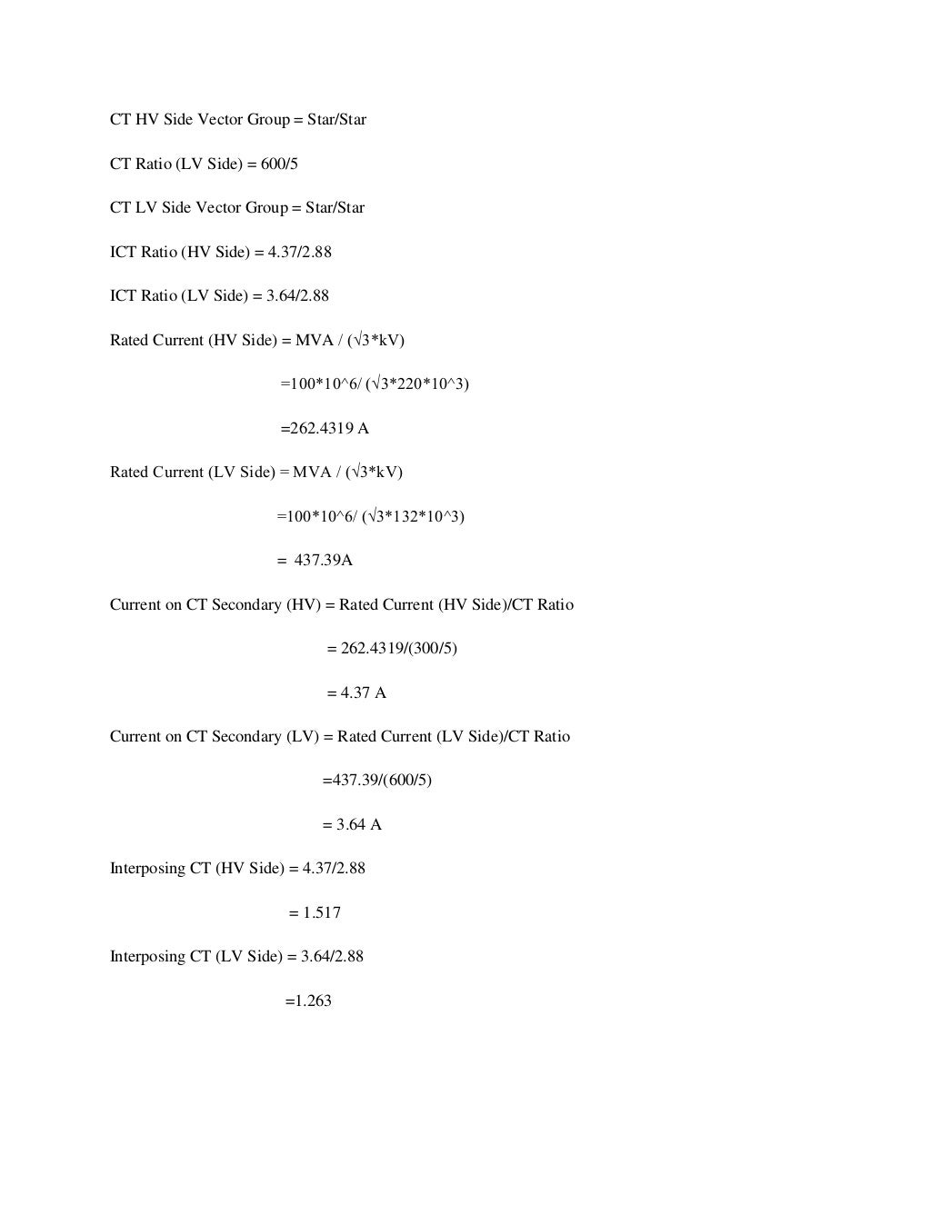 Sample calculationfordifferentialrelays