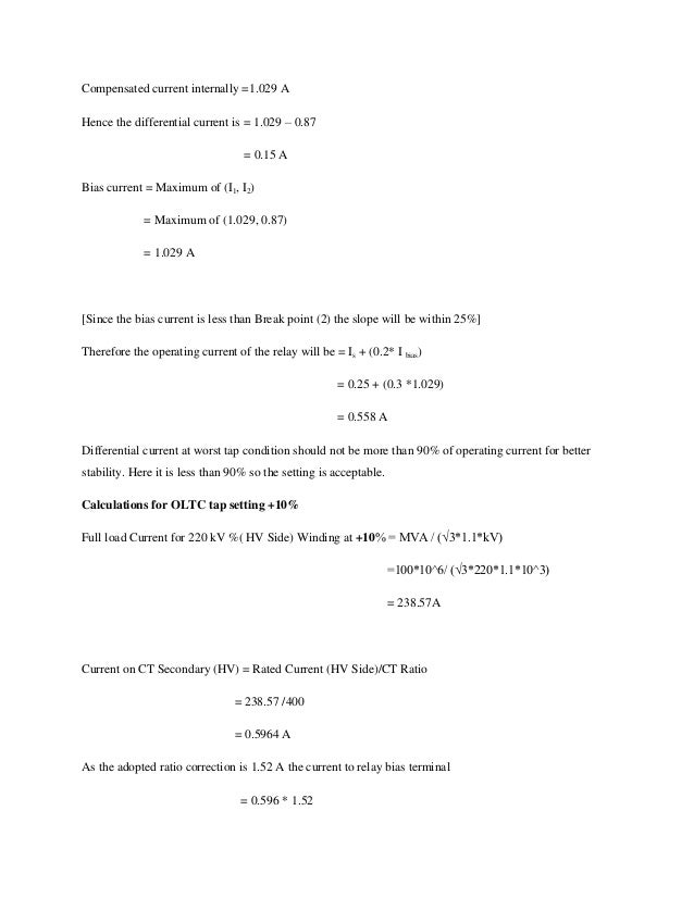 Sample calculationfordifferentialrelays