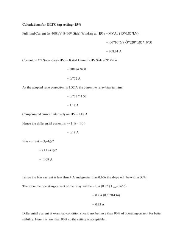 Sample calculationfordifferentialrelays