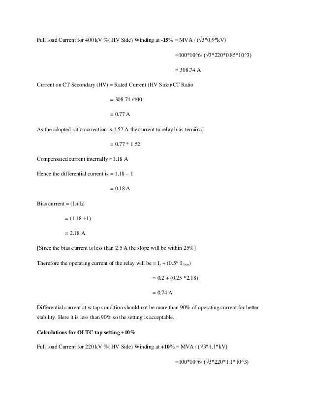 Sample calculationfordifferentialrelays