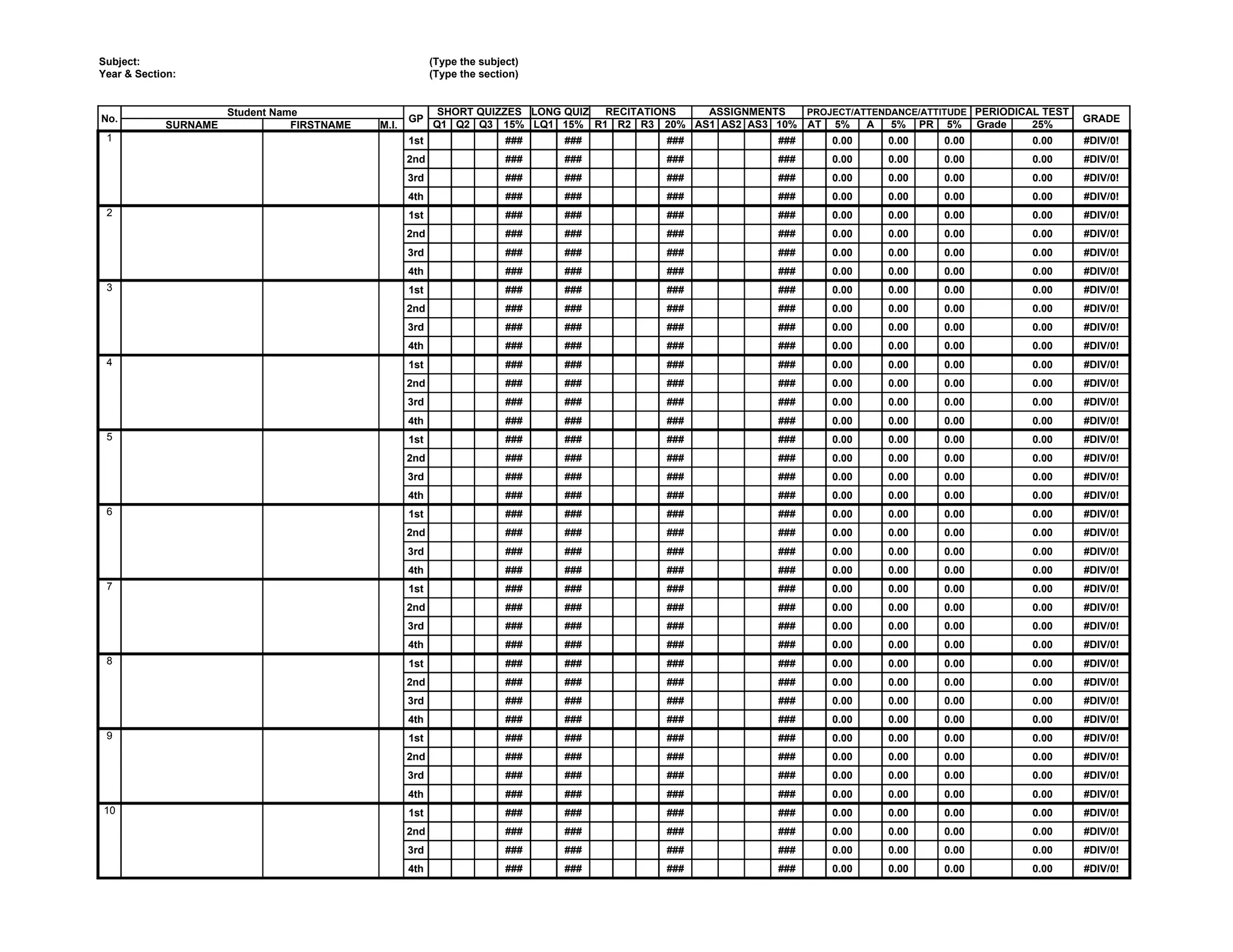 Sample class record ppt