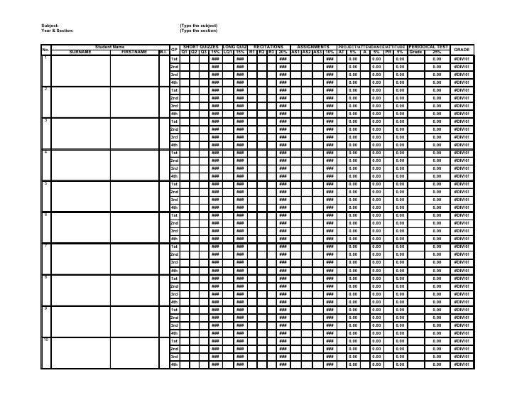 Sample Class Record Sample Class Record