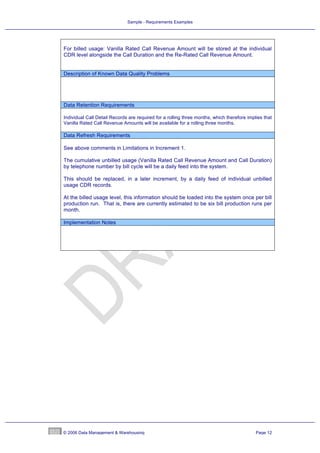Sample Data Warehouse Requirements
