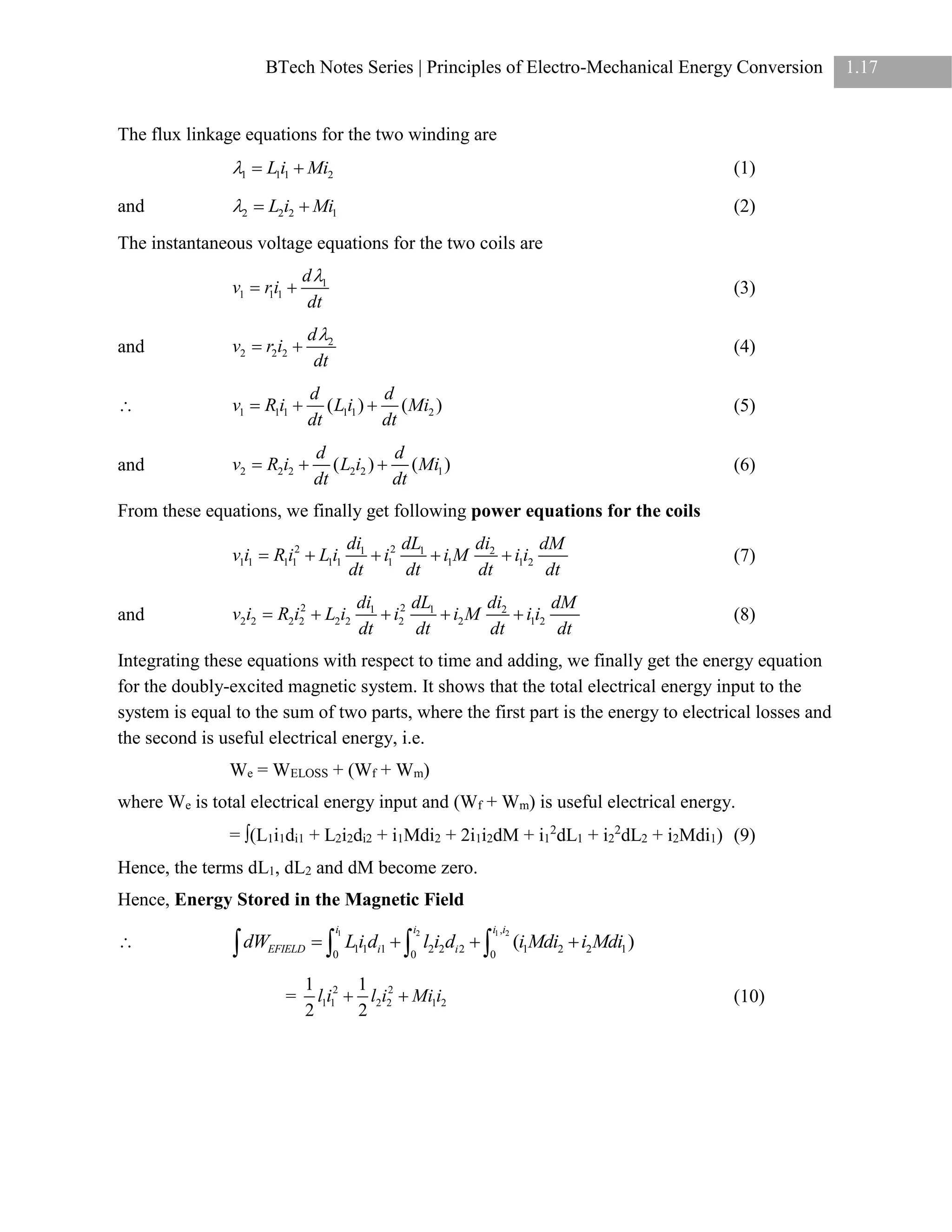 Principles of Electro-Mechanical Energy Conversion | PDF