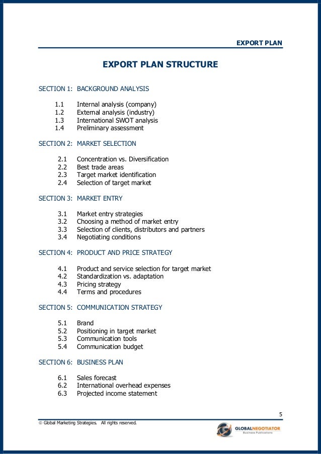 what is the export business plan