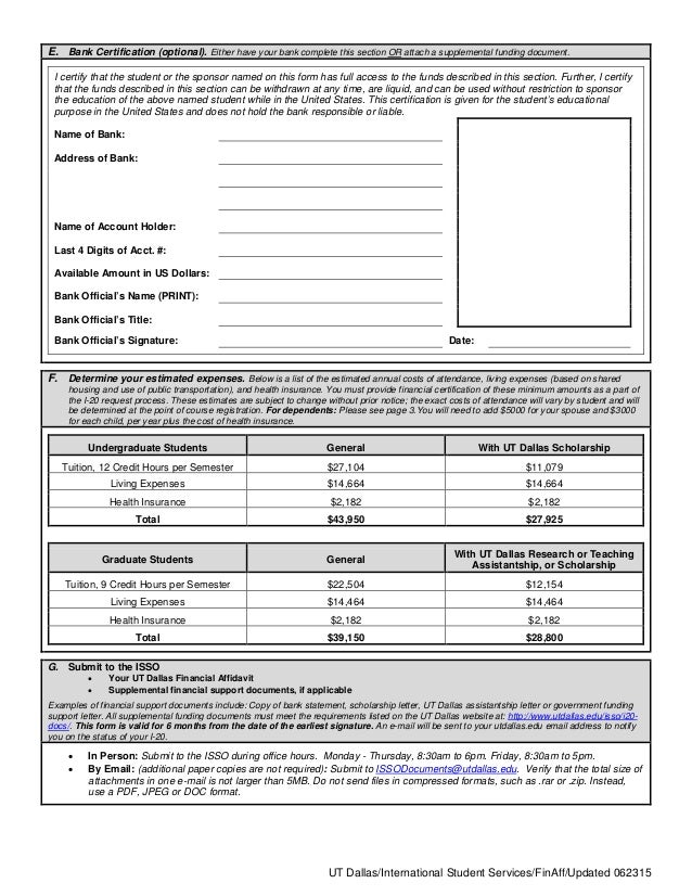 sample financial affidavit for admission to usa to get i20 utd stem opt request form
