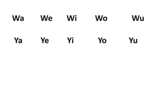Wa We Wi Wo Wu
Ya Ye Yi Yo Yu
 