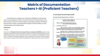 Matrix of Documentation
Teachers I-III (Proficient Teachers)
 