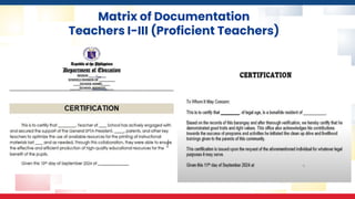 Matrix of Documentation
Teachers I-III (Proficient Teachers)
 