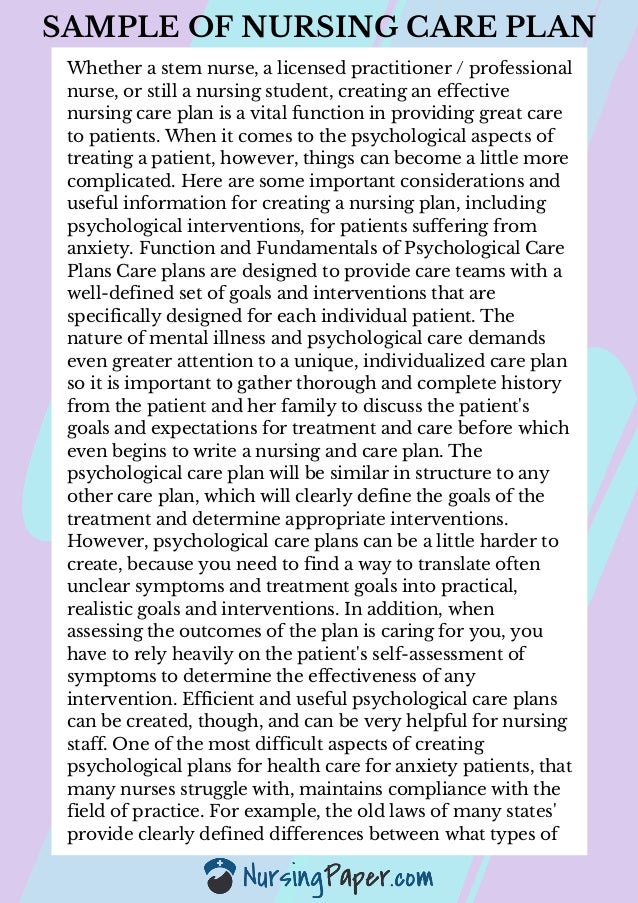 Sample of Nursing Care Plan