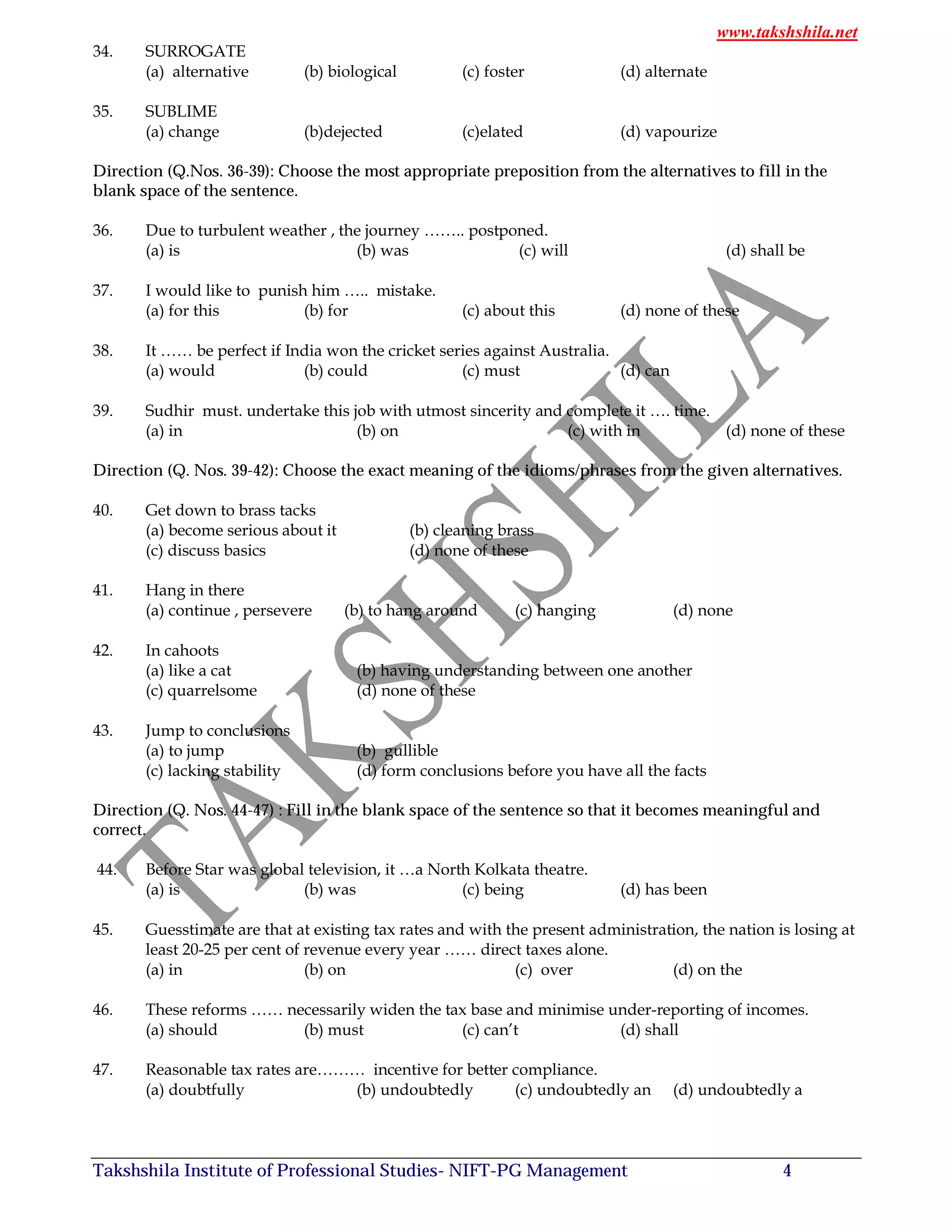 nid coaching classes in hyderabad,Sample Paper for NIFT PG Management ...