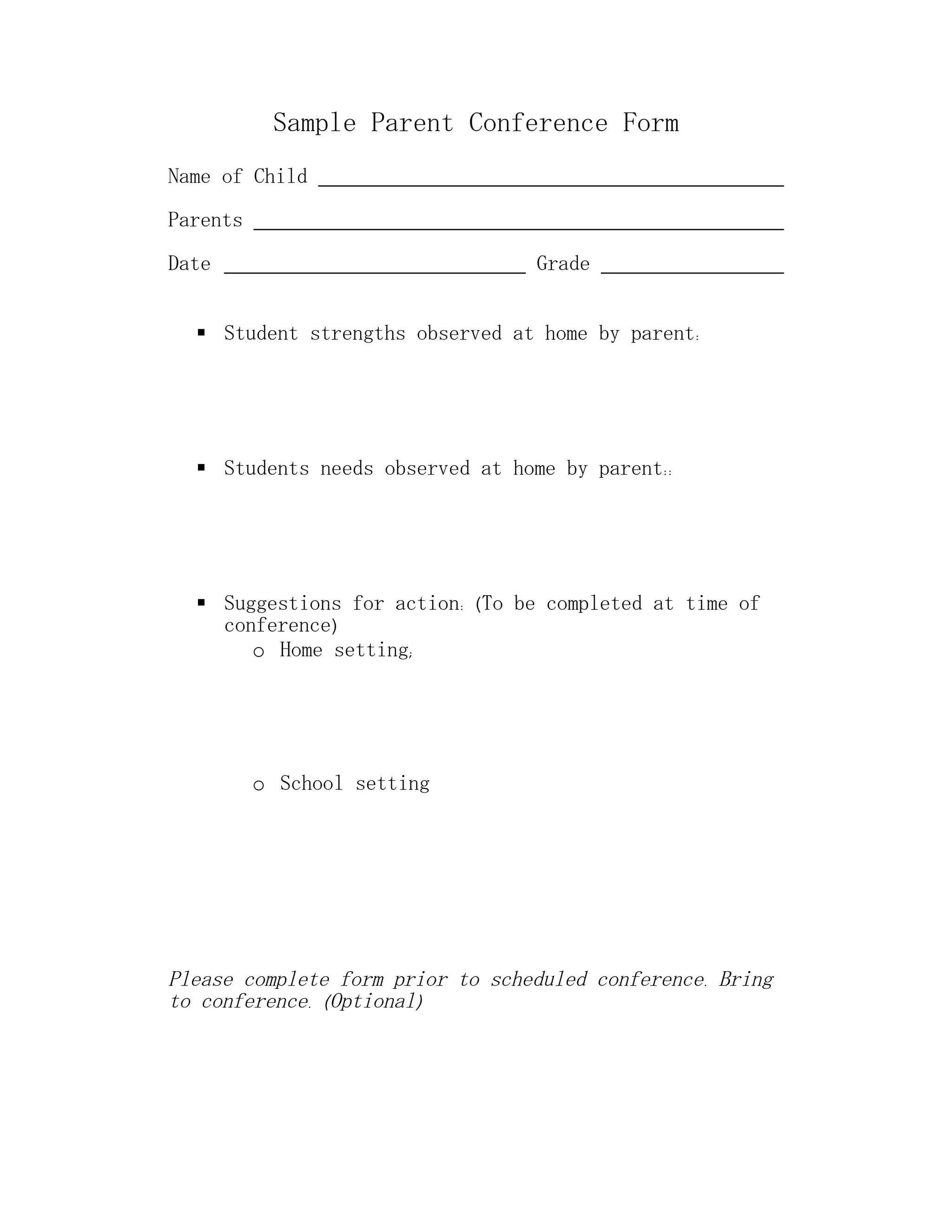 Sample Parent Form | DOC