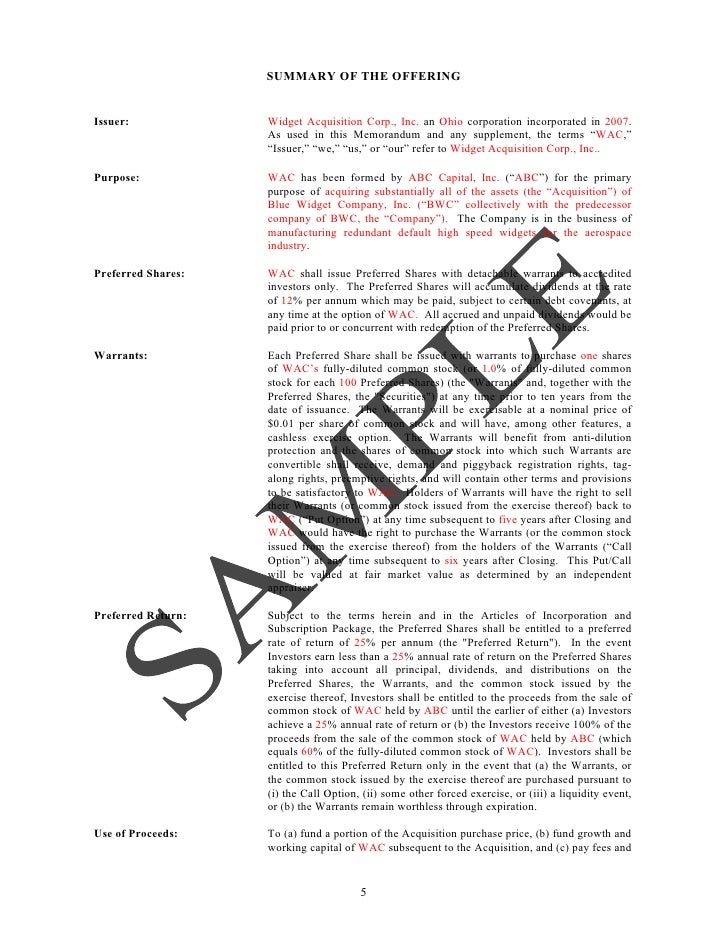 private placement memorandum sample