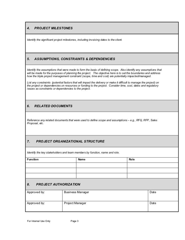 project charter milestones example