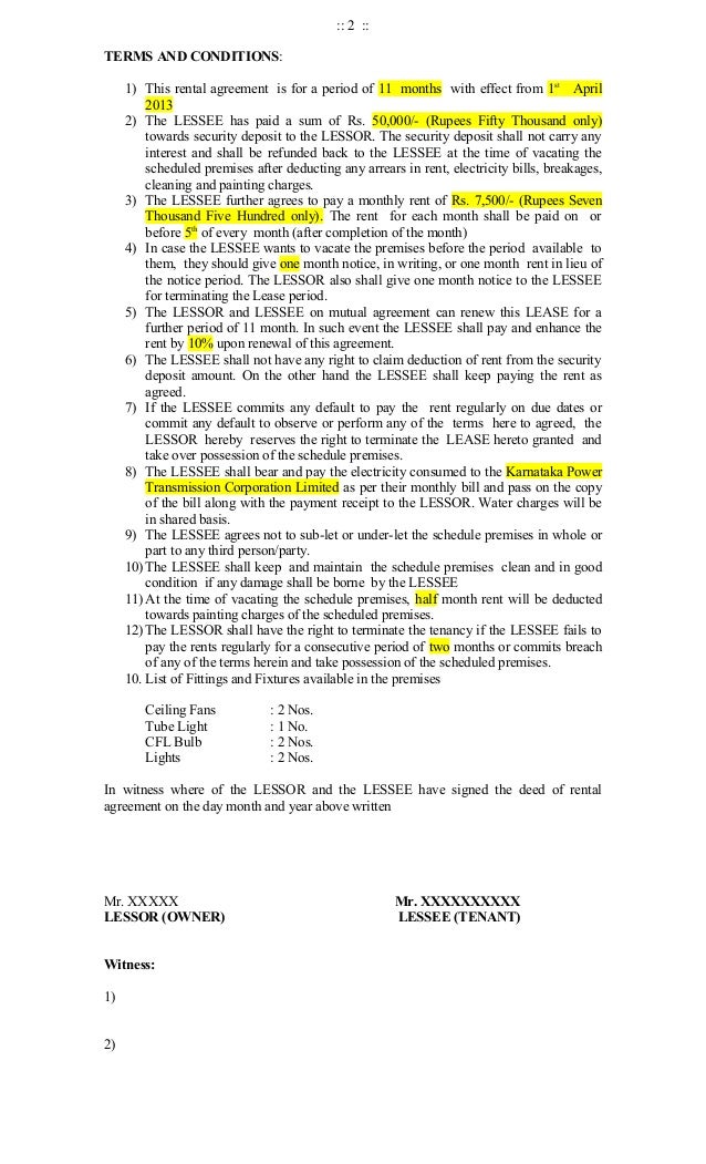 sample rental agreement sample of rental agreements